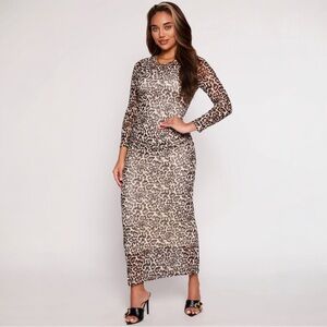 NWT Almost Famous Womens Leopard Print Mesh Maxi Dress
